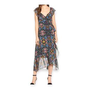 Rebecca Minkoff Jessica Ruffle Floral Midi Wrap Dress S Black Multicolor NWT